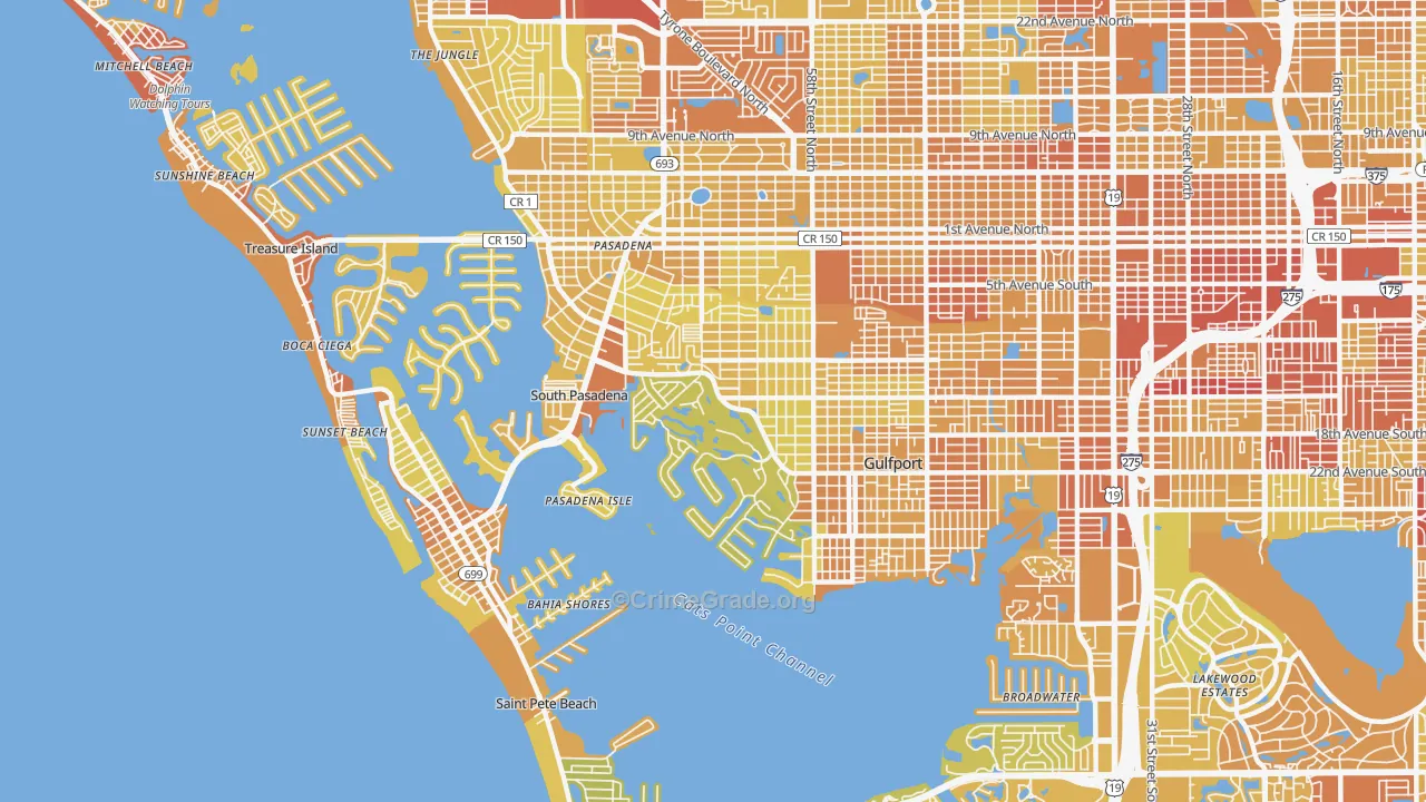 33707, FL Map of Vehicle Theft Rates