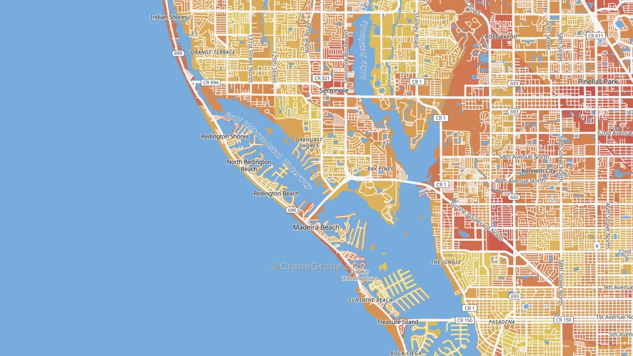 33708, FL Map of Vehicle Theft Rates