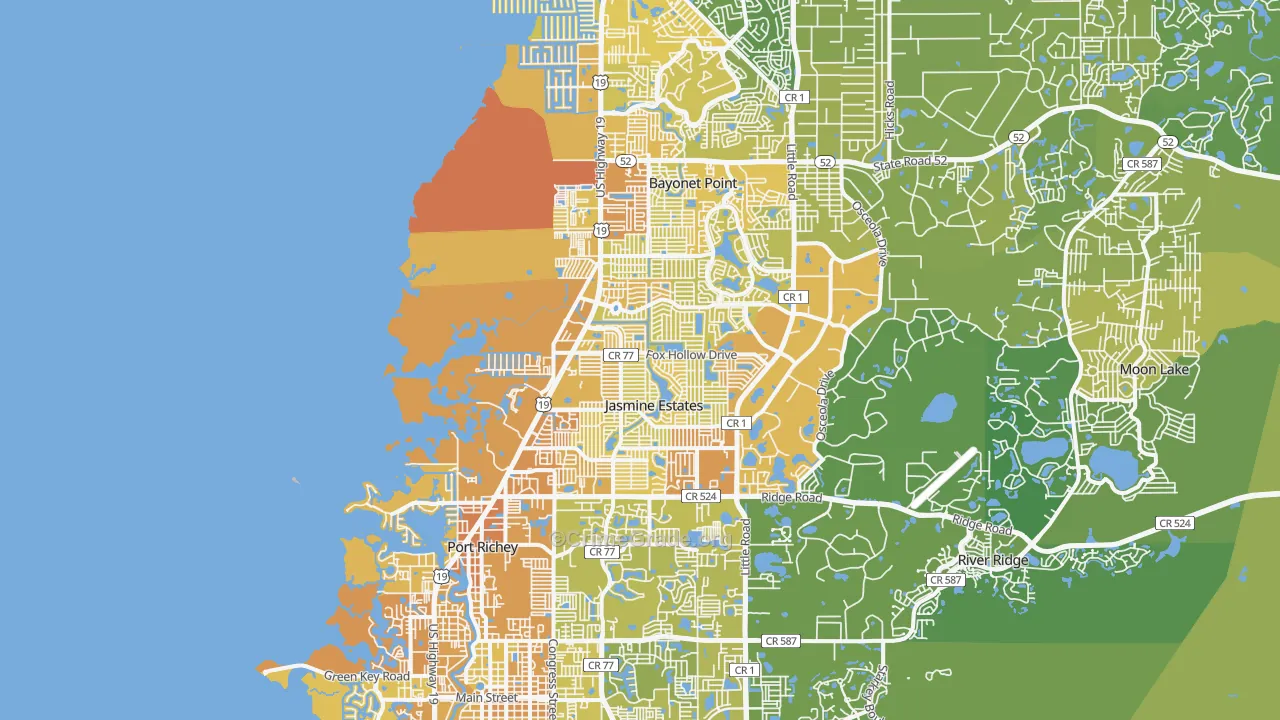 34668, FL Map of Vehicle Theft Rates
