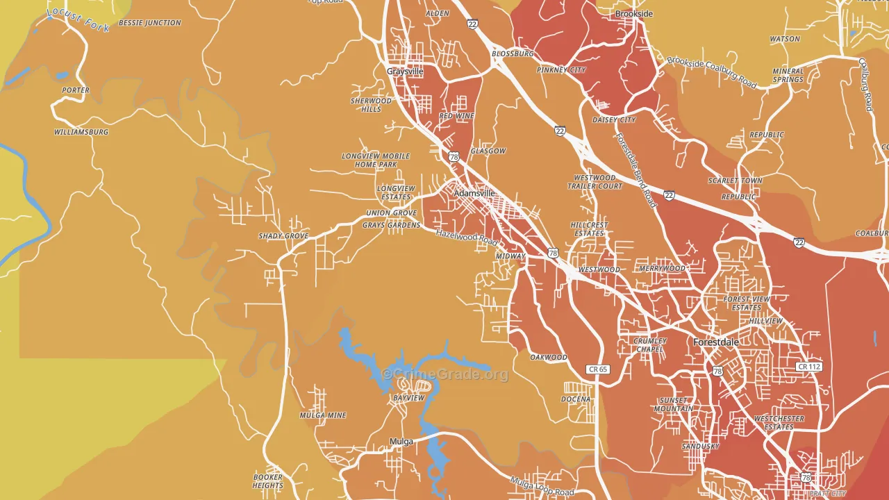 35005, AL Map of Vehicle Theft Rates