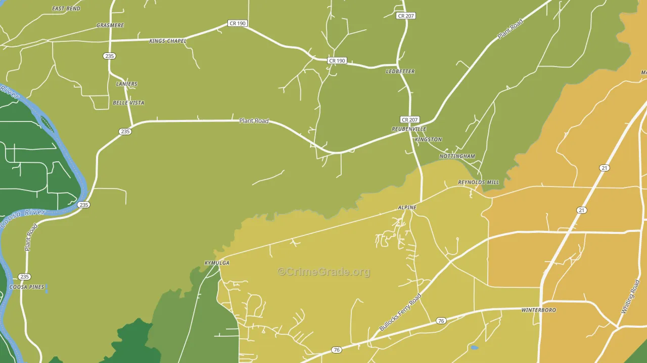 35014, AL Map of Vehicle Theft Rates
