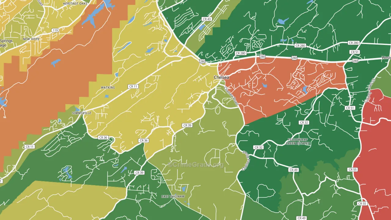 35043, AL Map of Vehicle Theft Rates