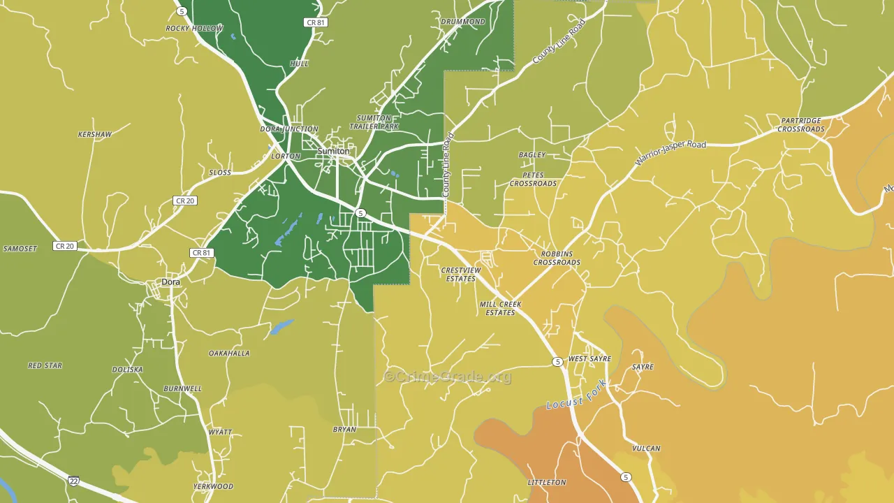 35062, AL Map of Vehicle Theft Rates