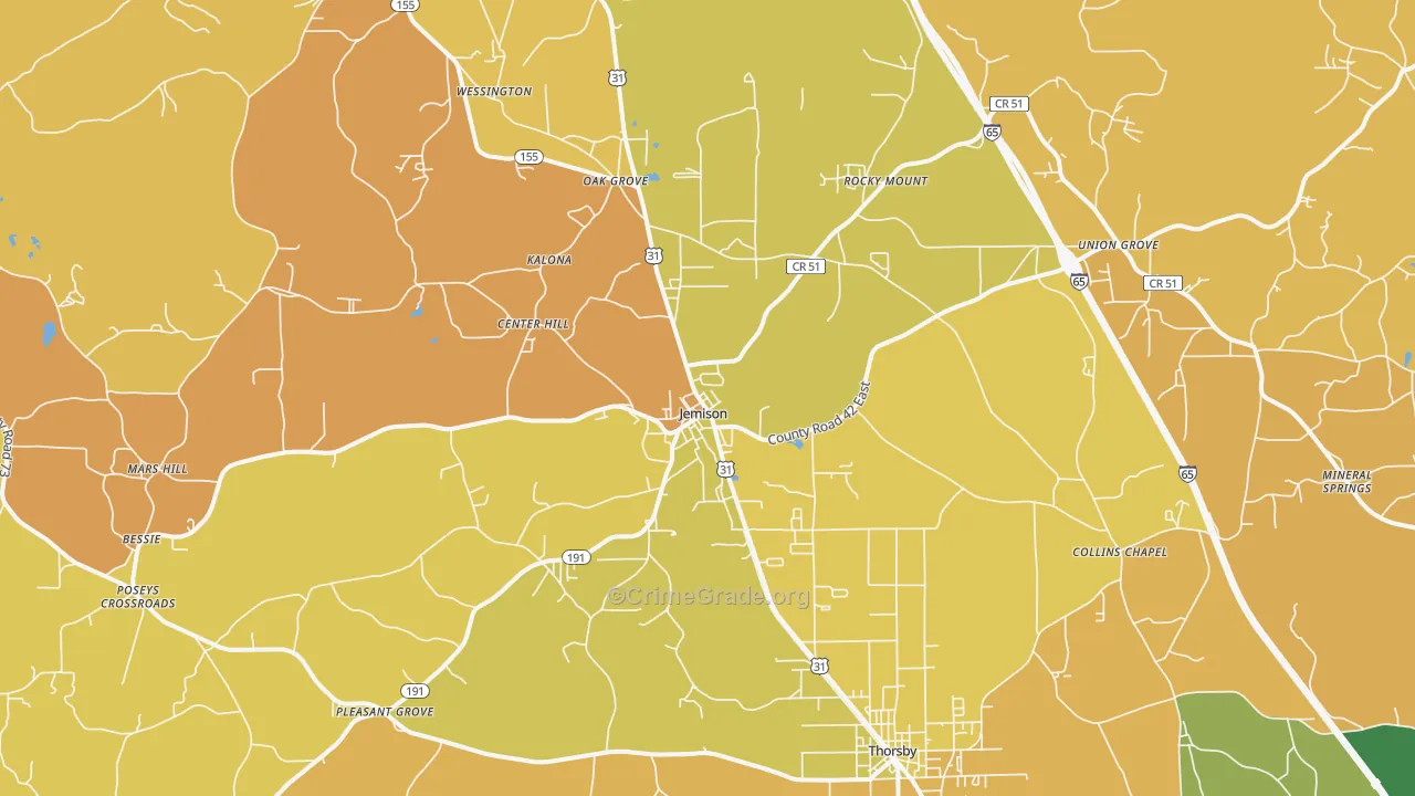35085, AL Map of Vehicle Theft Rates