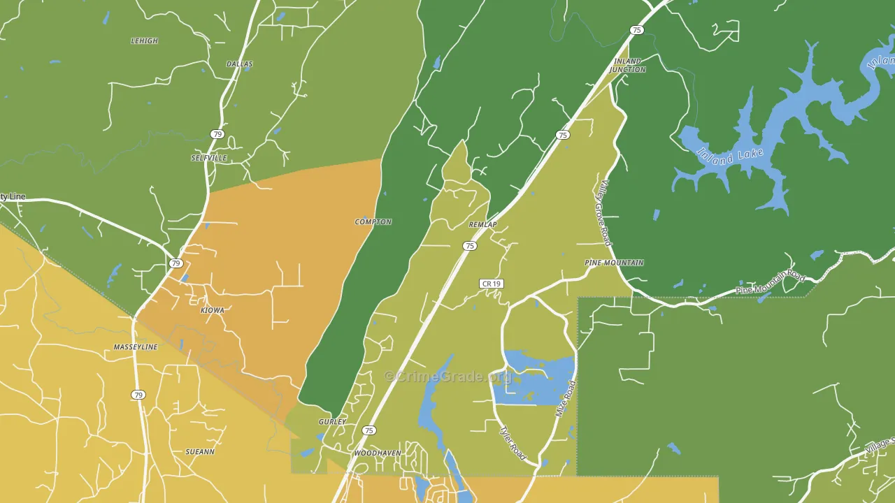 35133, AL Map of Vehicle Theft Rates
