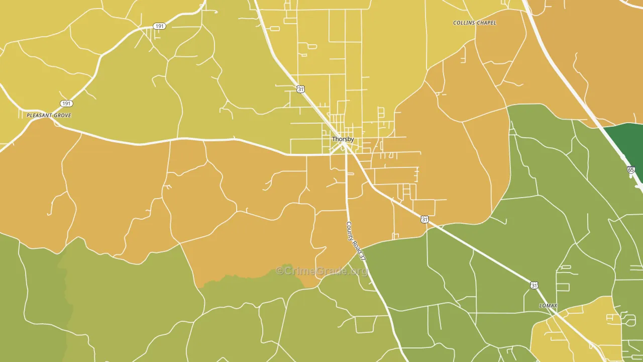 35171, AL Map of Vehicle Theft Rates