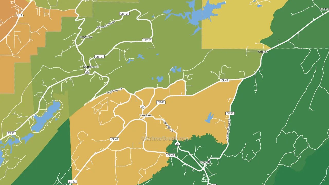 35176, AL Map of Vehicle Theft Rates