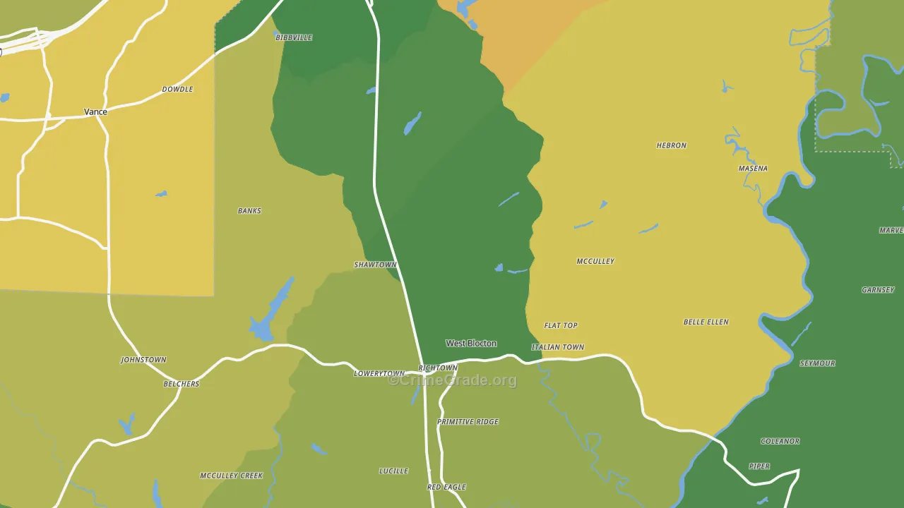 35184, AL Map of Vehicle Theft Rates