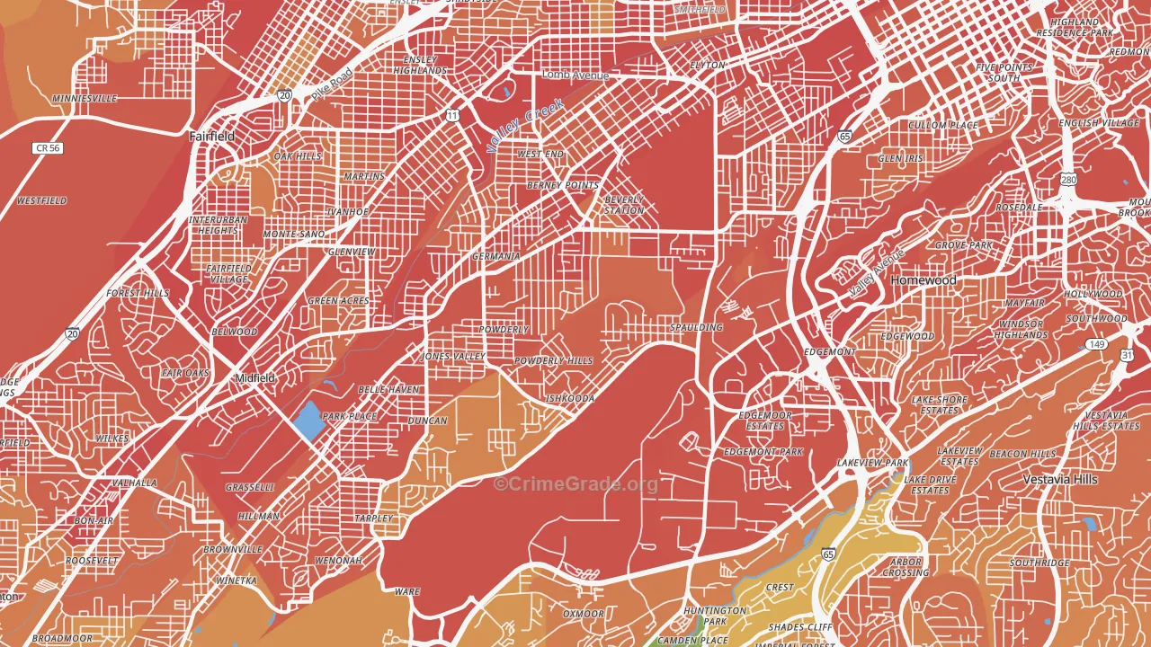 35211, AL Map of Vehicle Theft Rates