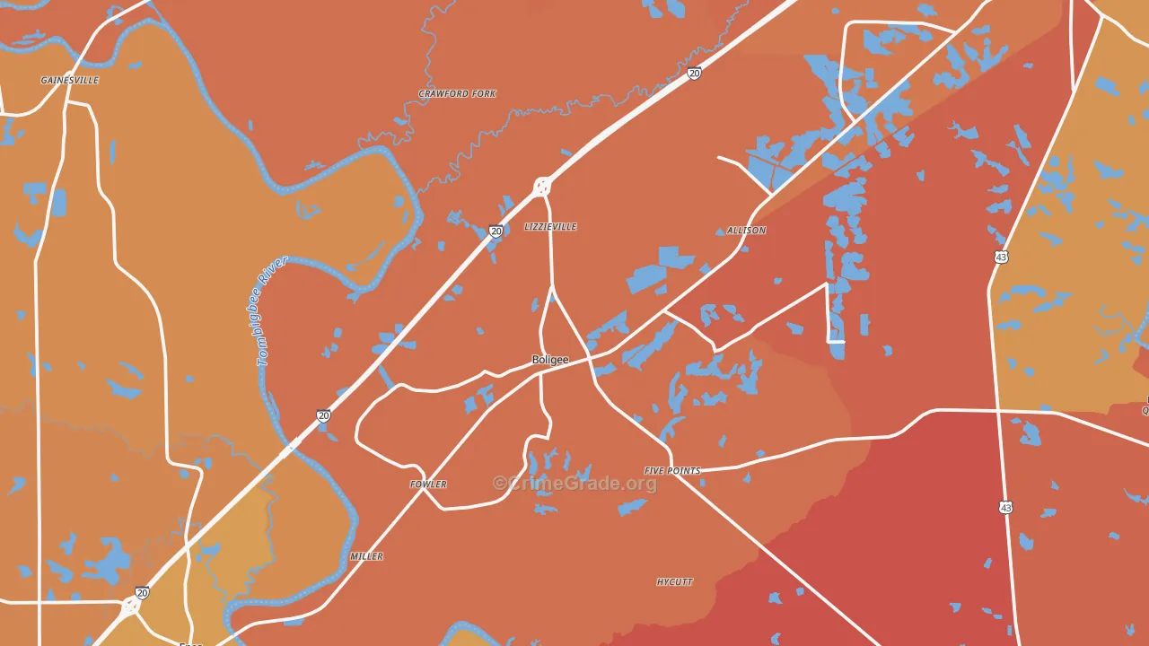 35443, AL Map of Vehicle Theft Rates