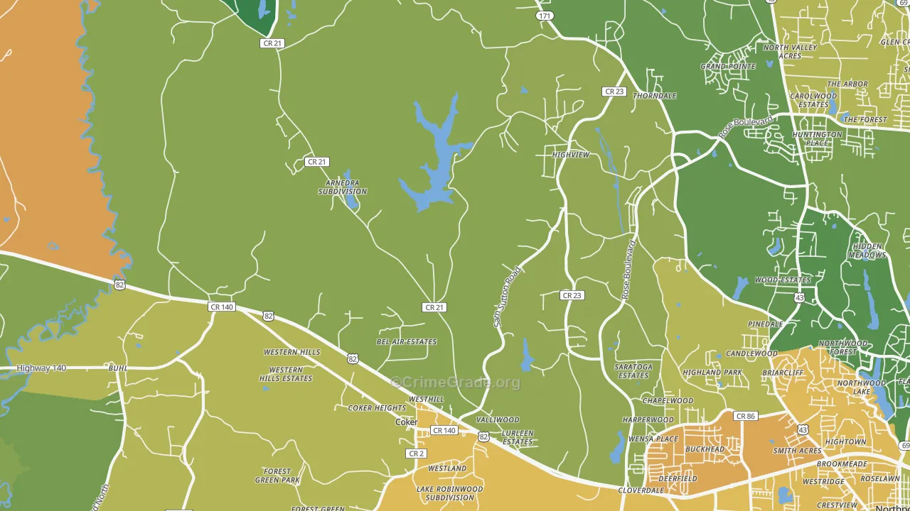35452, AL Map of Vehicle Theft Rates