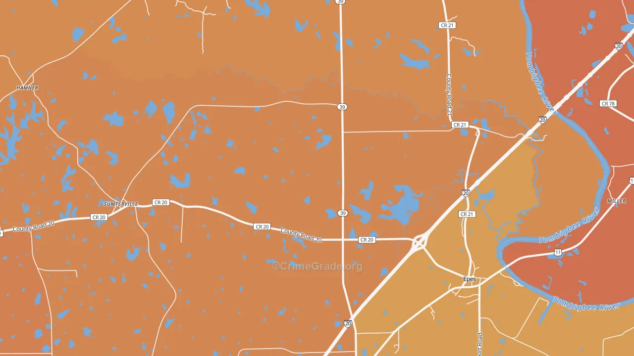 35460, AL Map of Vehicle Theft Rates