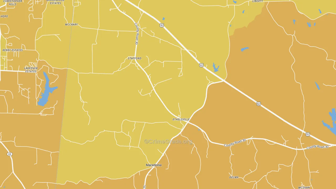 35461, AL Map of Vehicle Theft Rates
