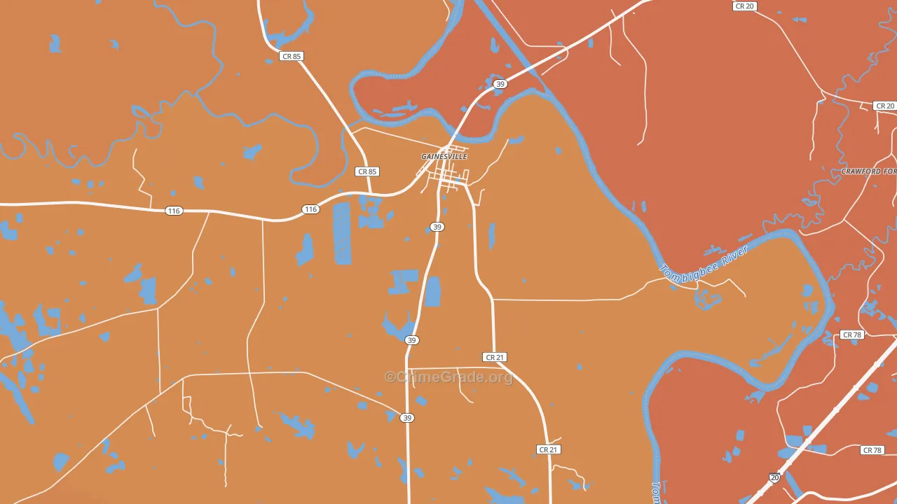 35464, AL Map of Vehicle Theft Rates