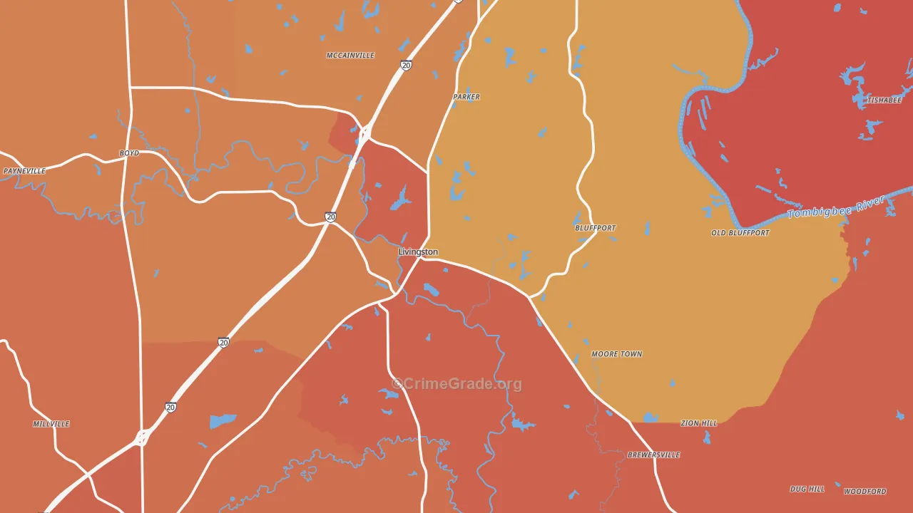 35470, AL Map of Vehicle Theft Rates