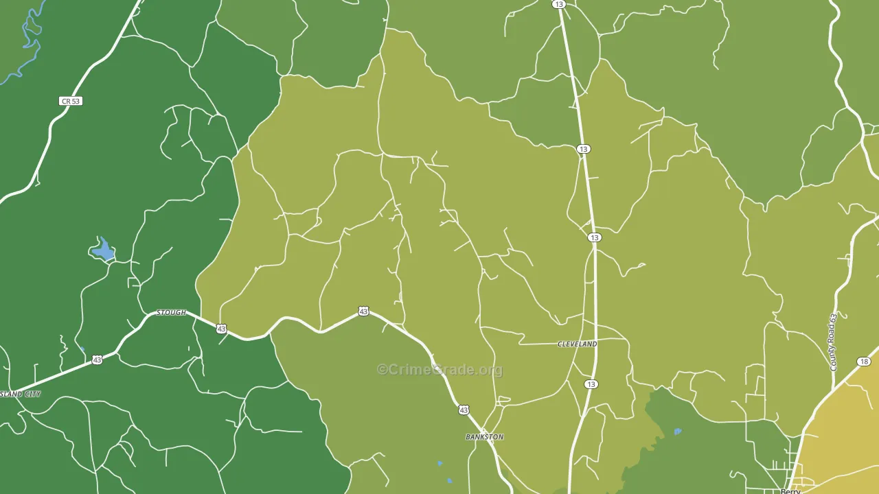 35542, AL Map of Vehicle Theft Rates