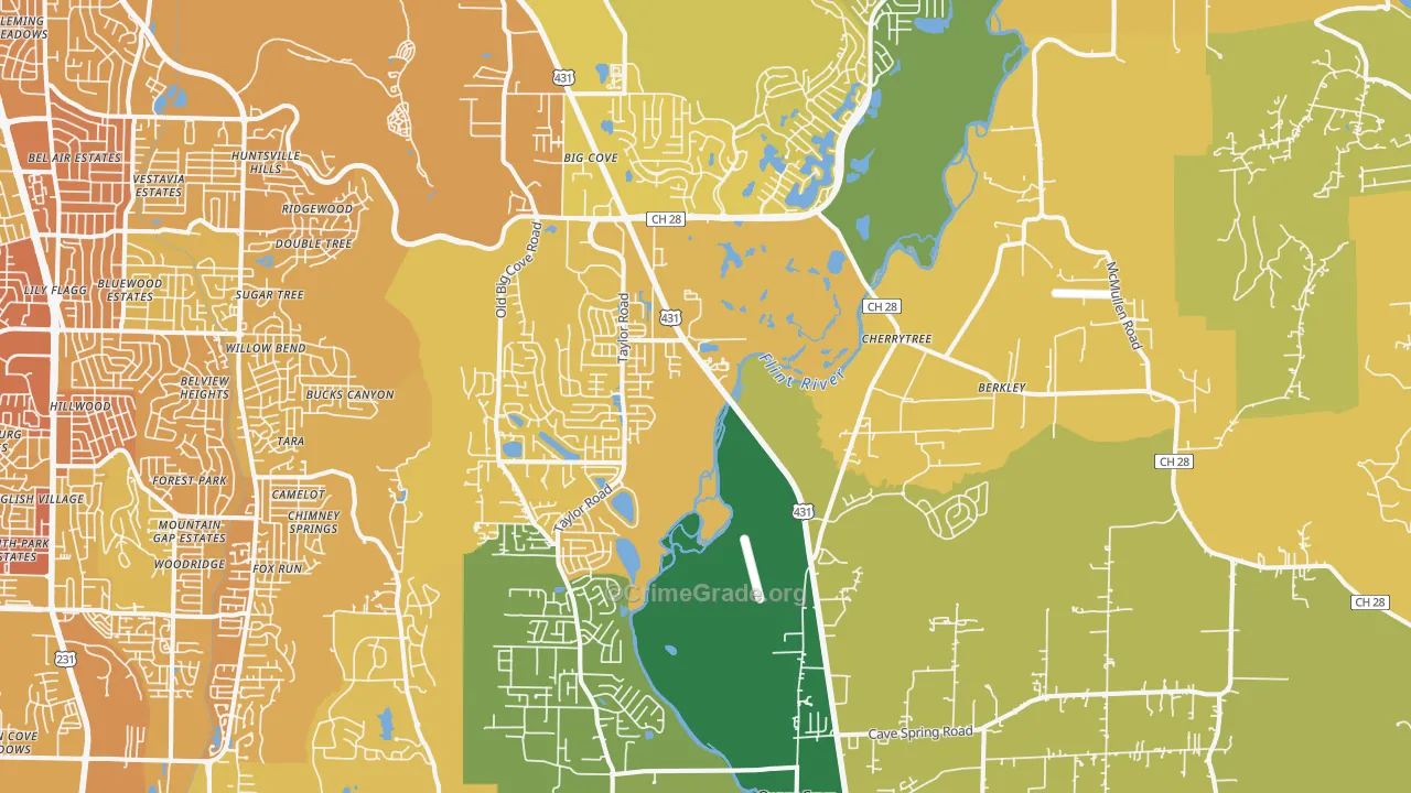 35763, AL Map of Vehicle Theft Rates