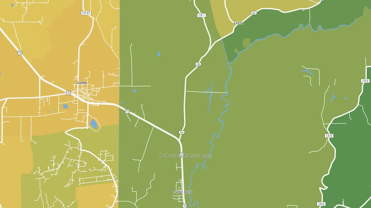 35764, AL Map of Vehicle Theft Rates