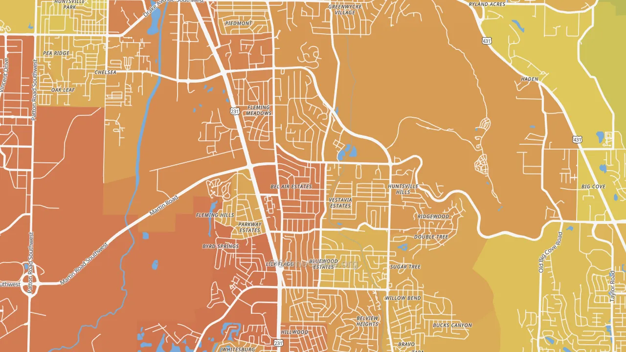 35802, AL Map of Vehicle Theft Rates