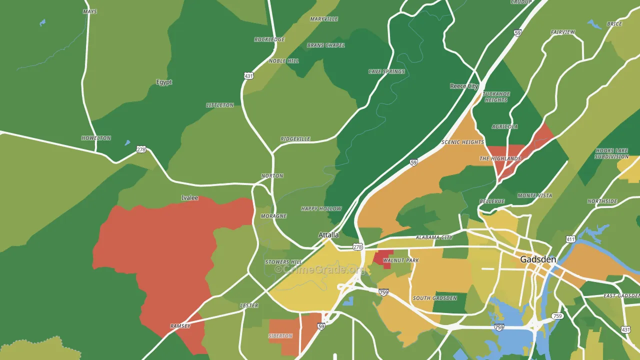 35954, AL Map of Vehicle Theft Rates