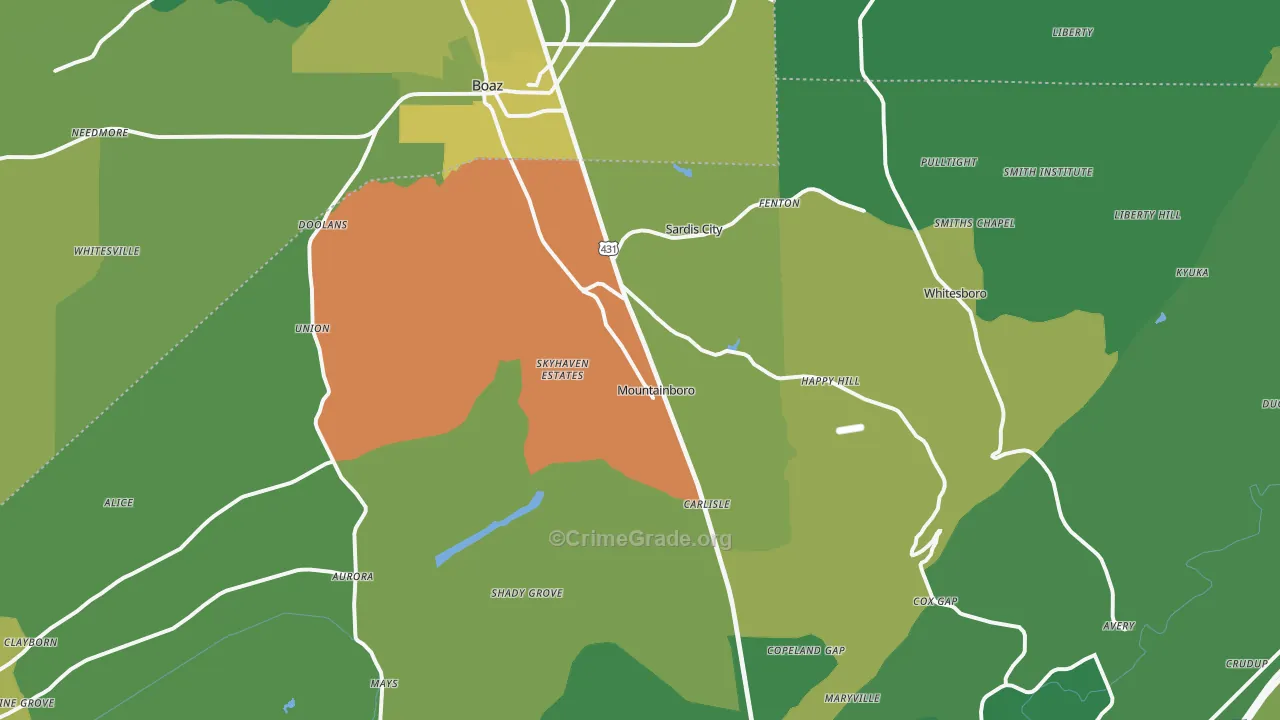 35956, AL Map of Vehicle Theft Rates