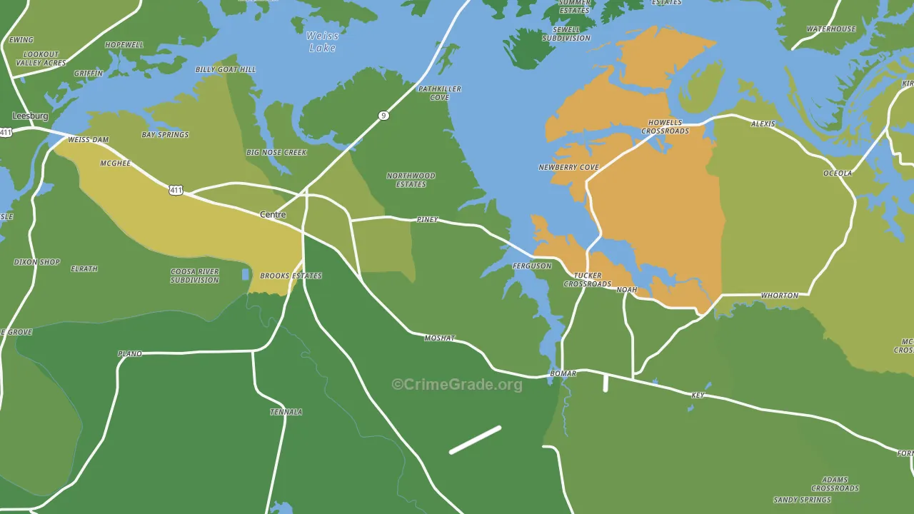 35960, AL Map of Vehicle Theft Rates