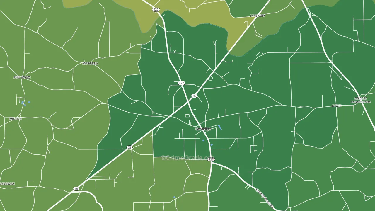 35974, AL Map of Vehicle Theft Rates