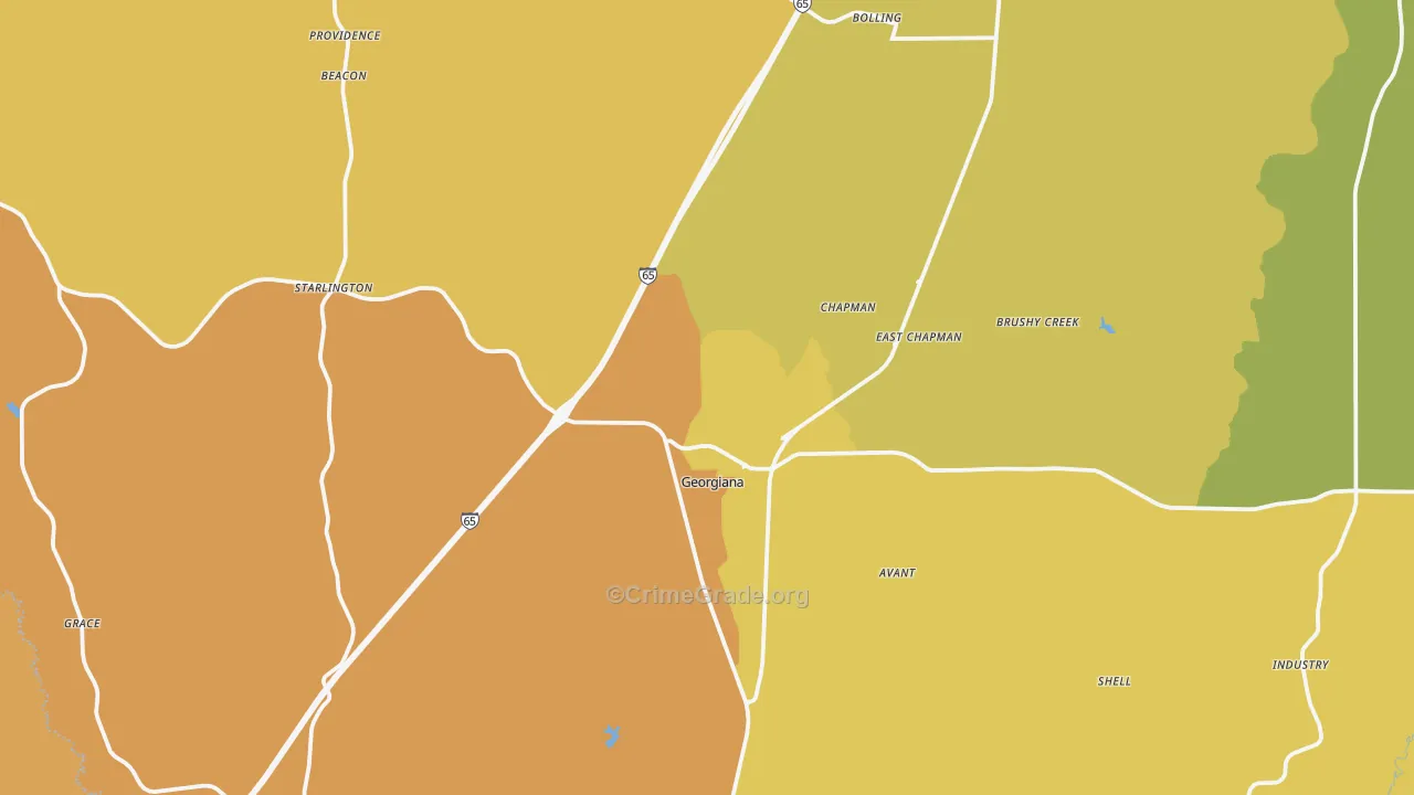 36033, AL Map of Vehicle Theft Rates