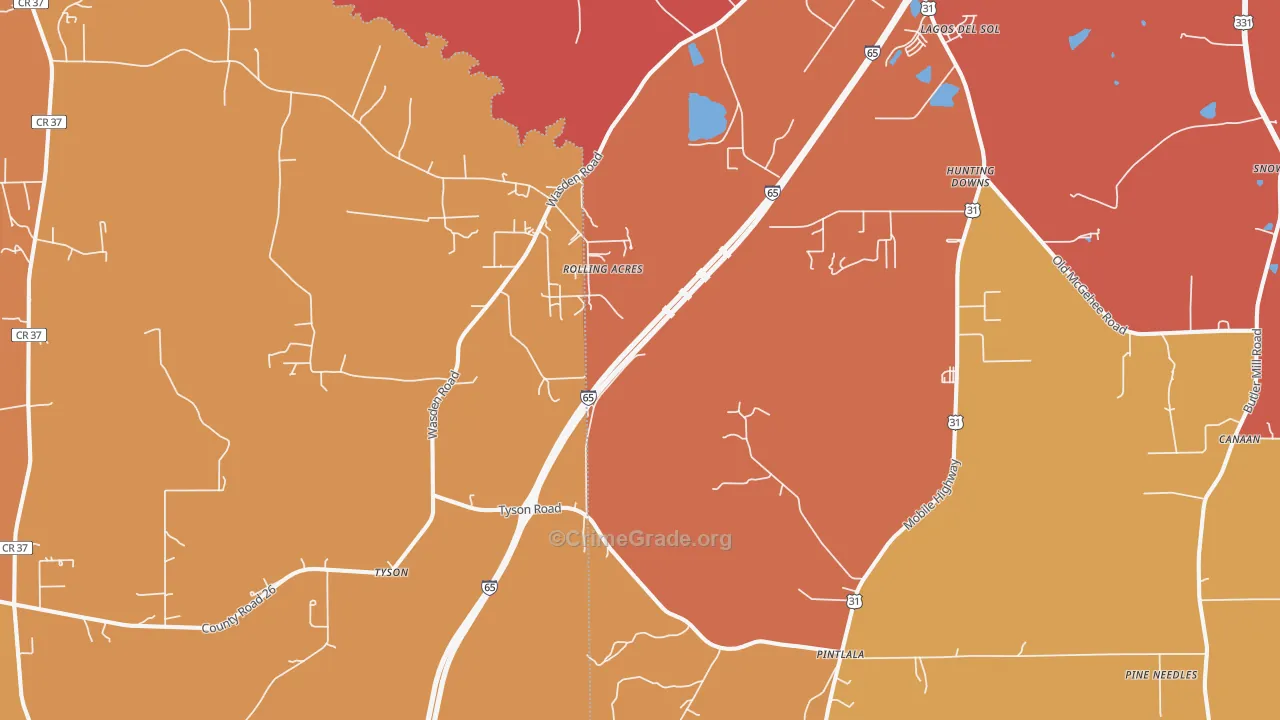 36043, AL Map of Vehicle Theft Rates
