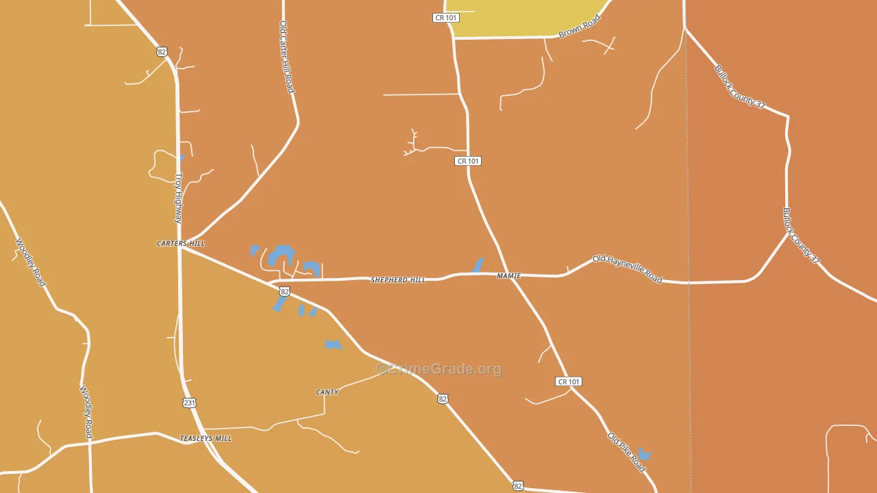 36052, AL Map of Vehicle Theft Rates