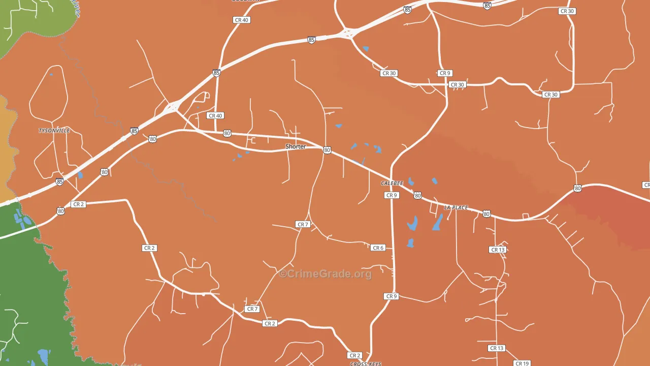 36075, AL Map of Vehicle Theft Rates