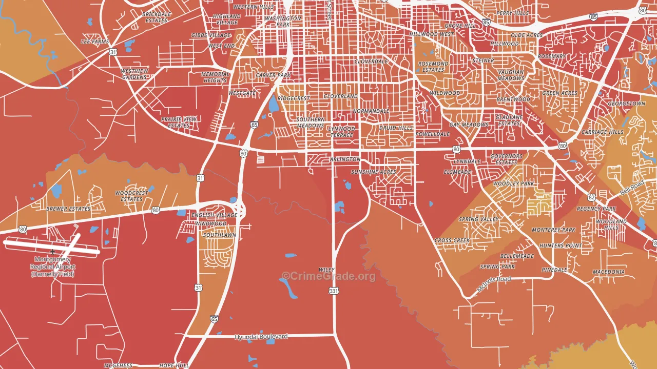 36105, AL Map of Vehicle Theft Rates