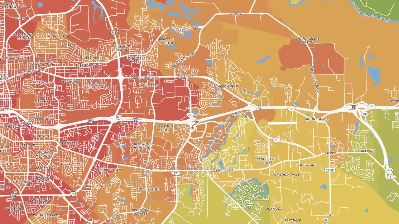 36117, AL Map of Vehicle Theft Rates