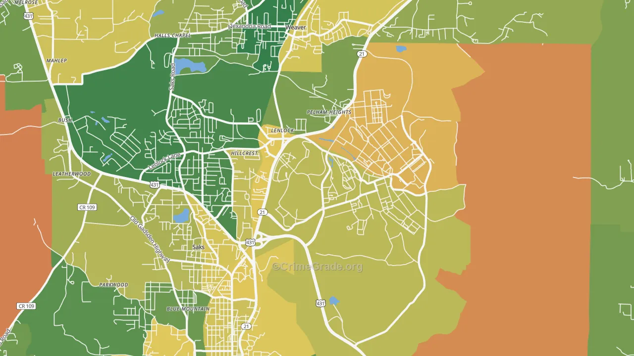 36205, AL Map of Vehicle Theft Rates