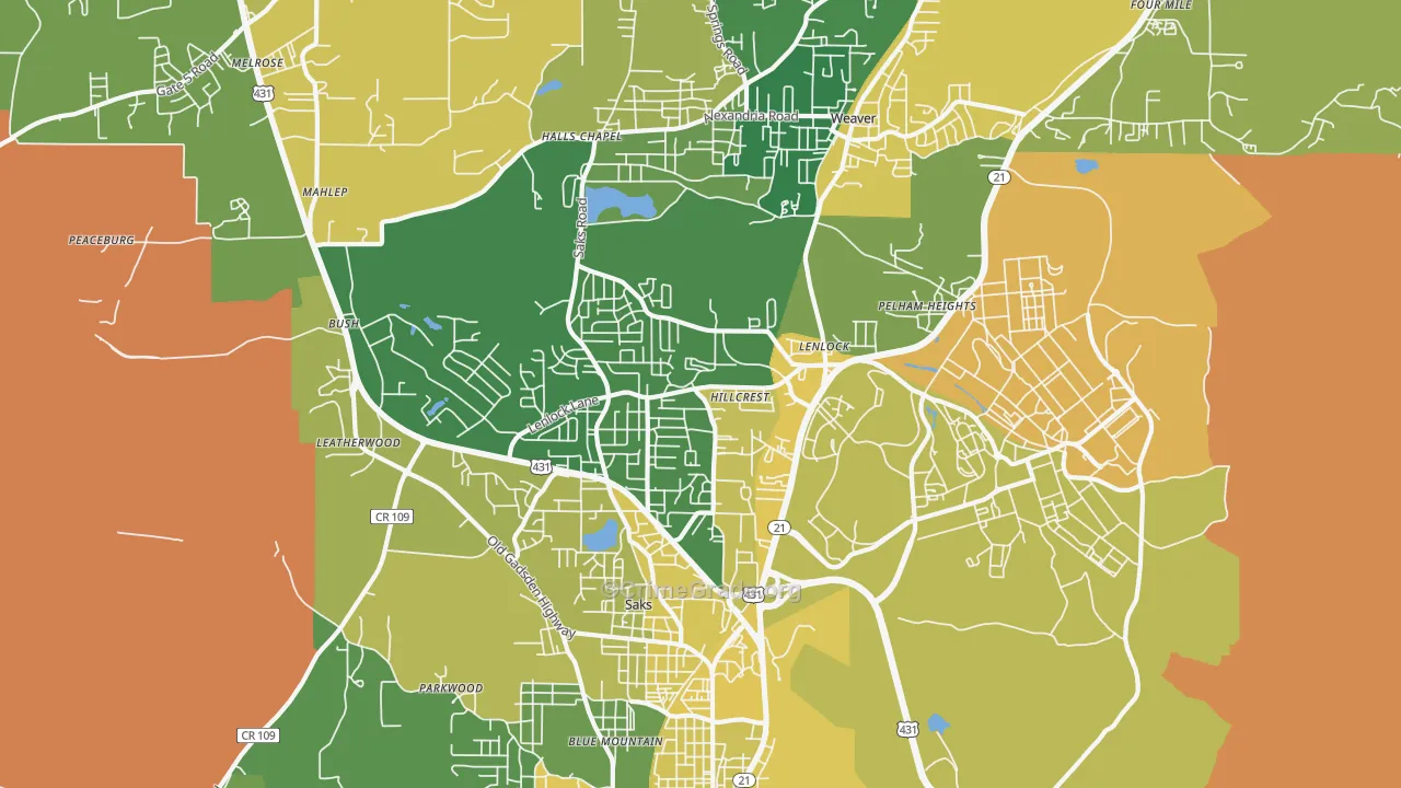 36206, AL Map of Vehicle Theft Rates