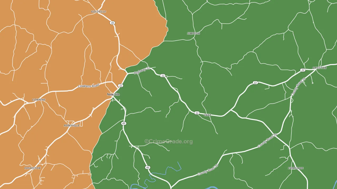 36256, AL Map of Vehicle Theft Rates