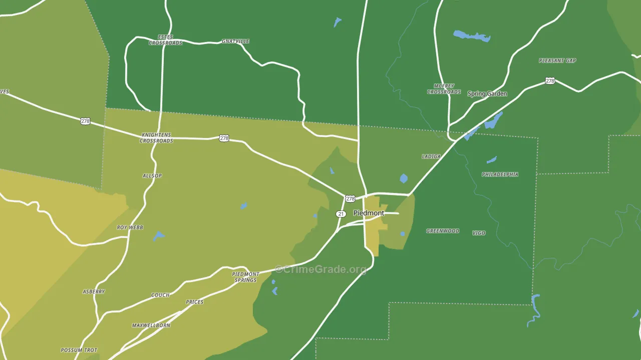 36272, AL Map of Vehicle Theft Rates