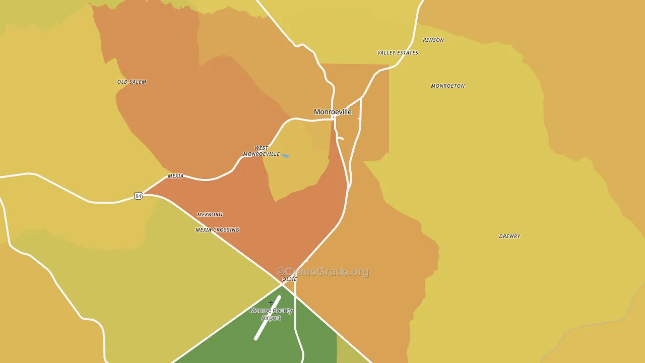 36460, AL Map of Vehicle Theft Rates