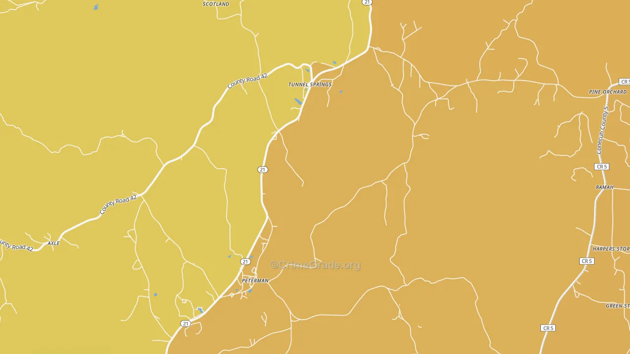 36471, AL Map of Vehicle Theft Rates