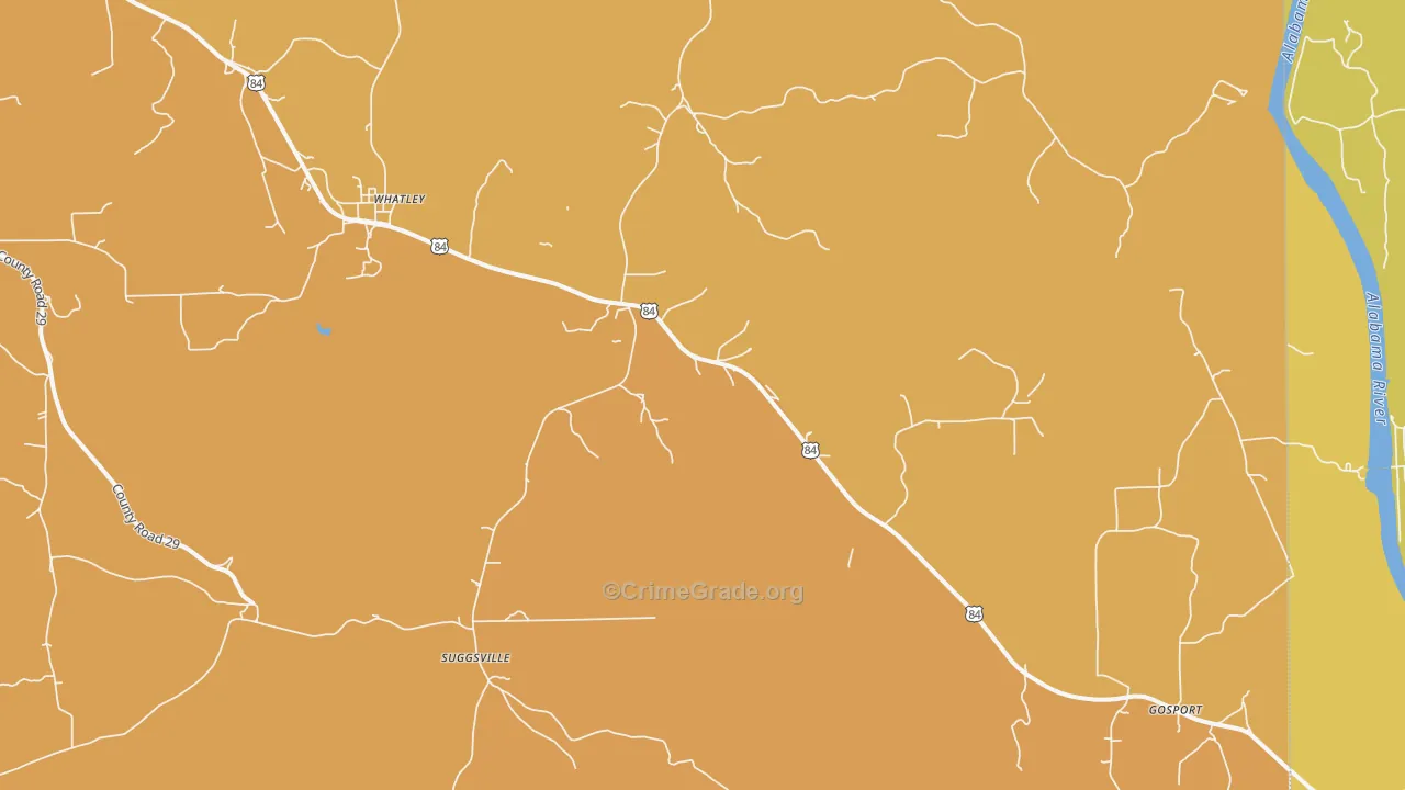 36482, AL Map of Vehicle Theft Rates
