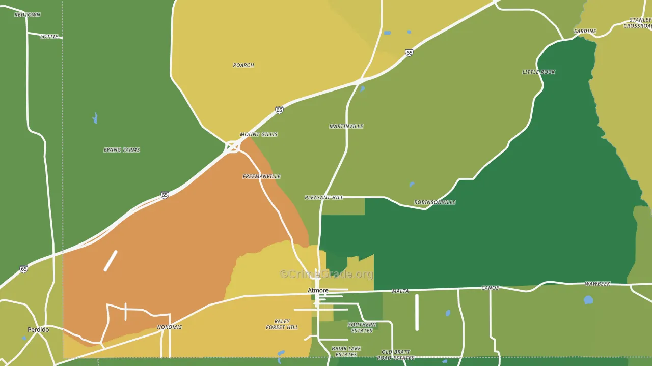 36502, AL Map of Vehicle Theft Rates