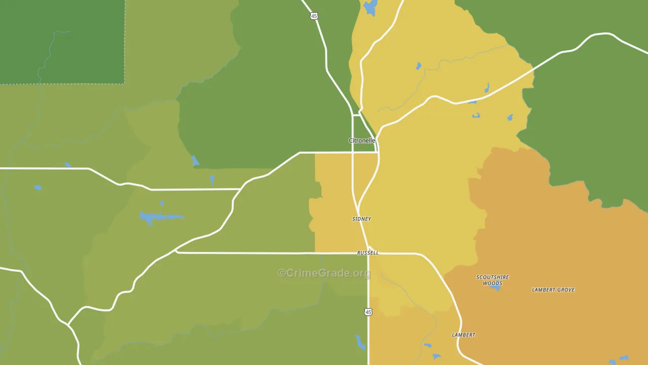 36522, AL Map of Vehicle Theft Rates