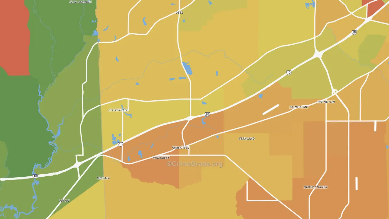 36541, AL Map of Vehicle Theft Rates
