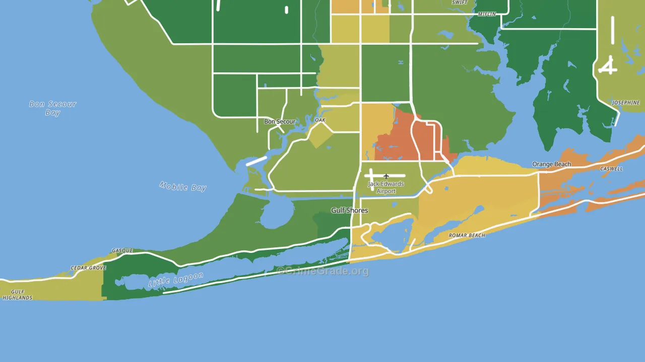 36542, AL Map of Vehicle Theft Rates