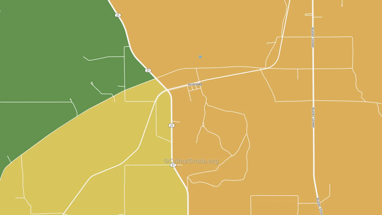 36543, AL Map of Vehicle Theft Rates