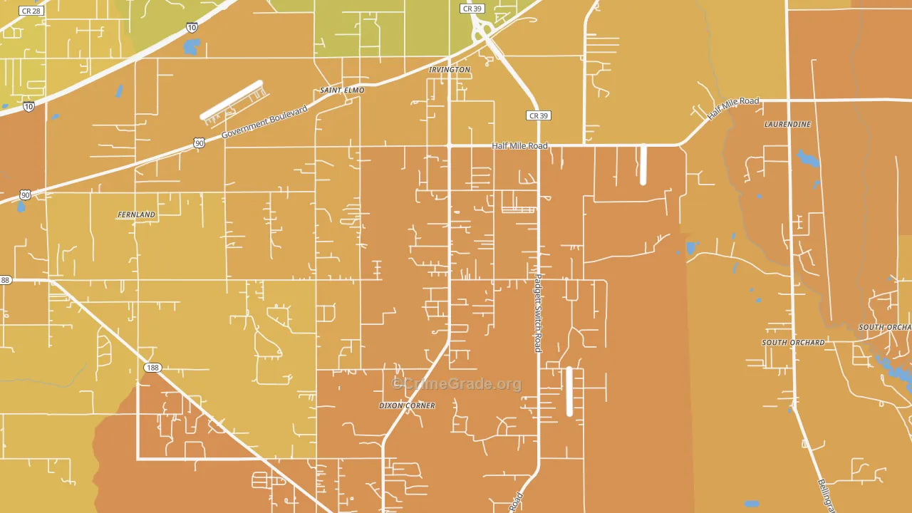 36544, AL Map of Vehicle Theft Rates