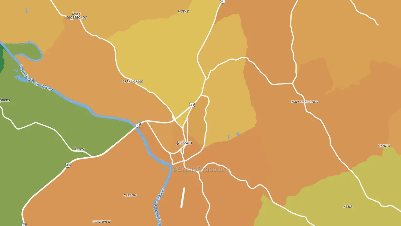36545, AL Map of Vehicle Theft Rates