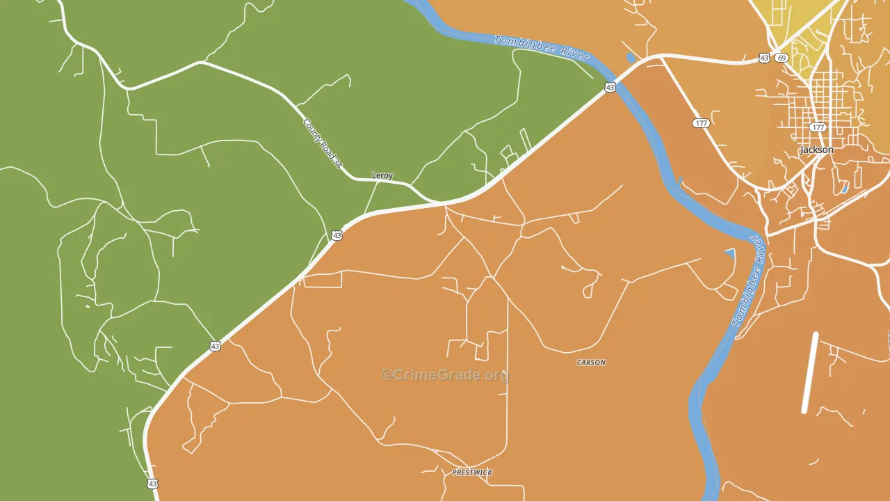 36548, AL Map of Vehicle Theft Rates