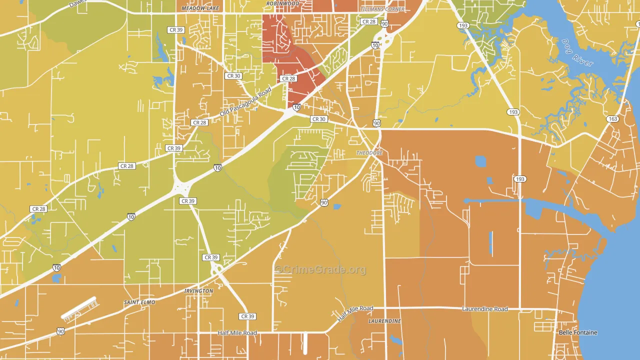 36582, AL Map of Vehicle Theft Rates