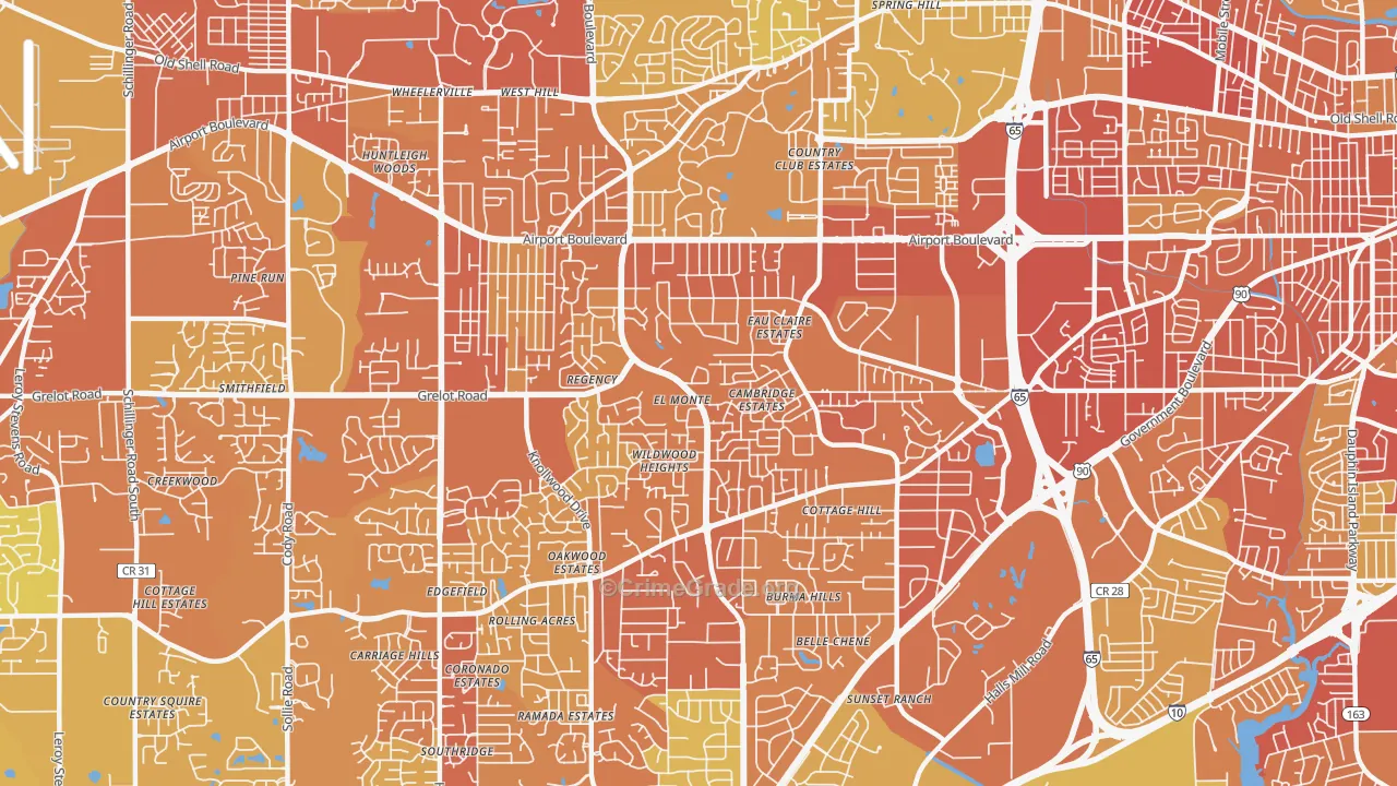 36609, AL Map of Vehicle Theft Rates